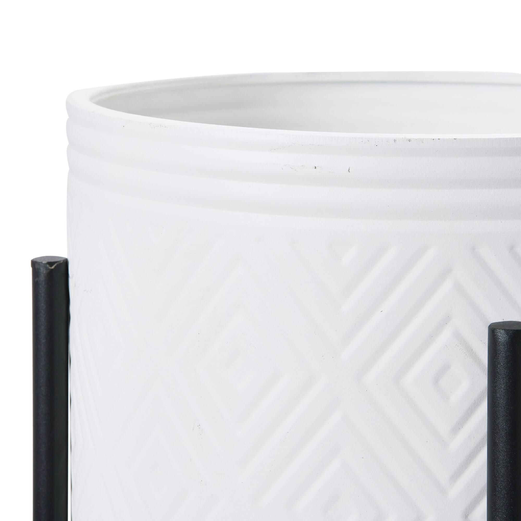 Hello Honey® White & Black Boho Embossed Metal Planters with Stands Set